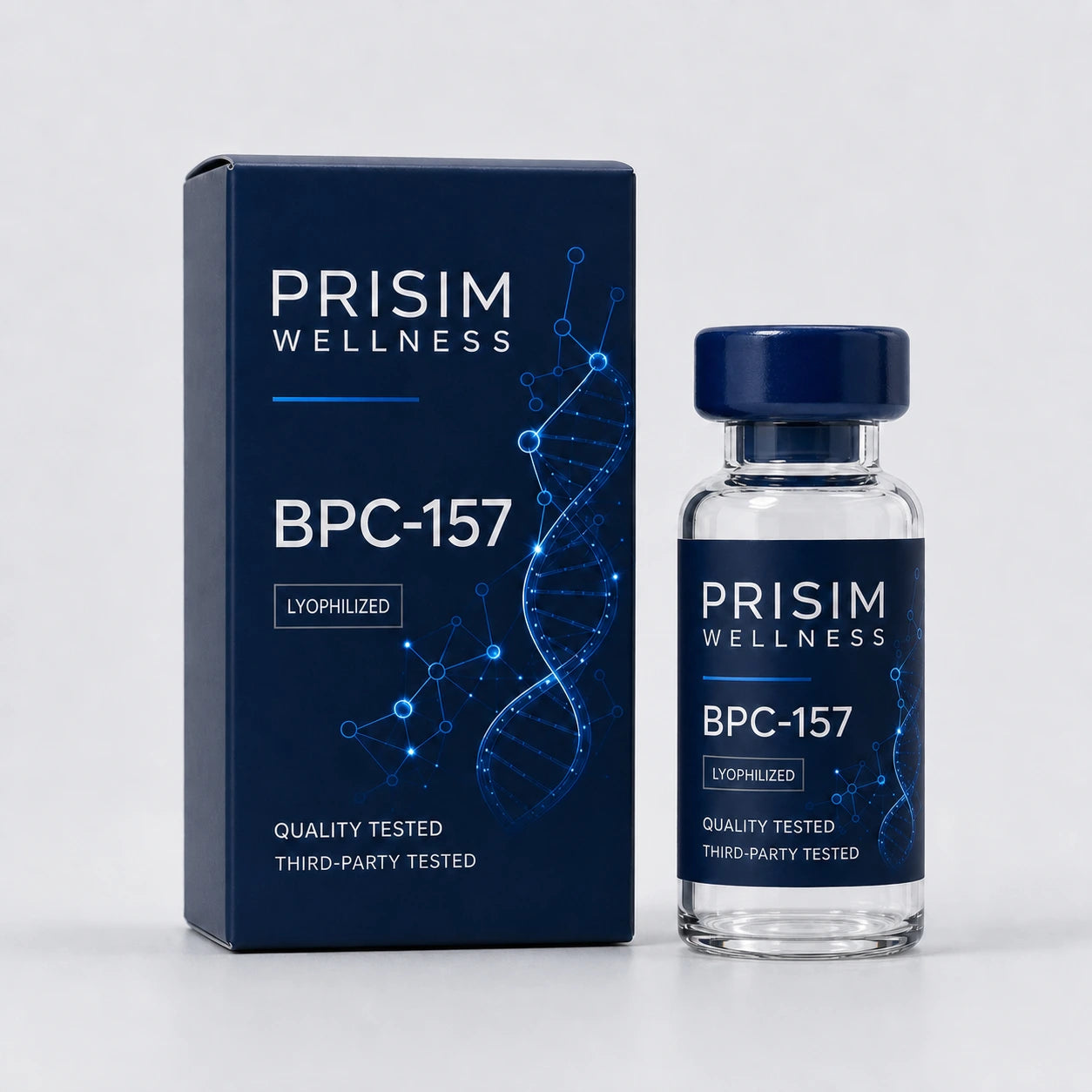 Prisim Wellness BPC-157 lyophilized quality-tested product packaging