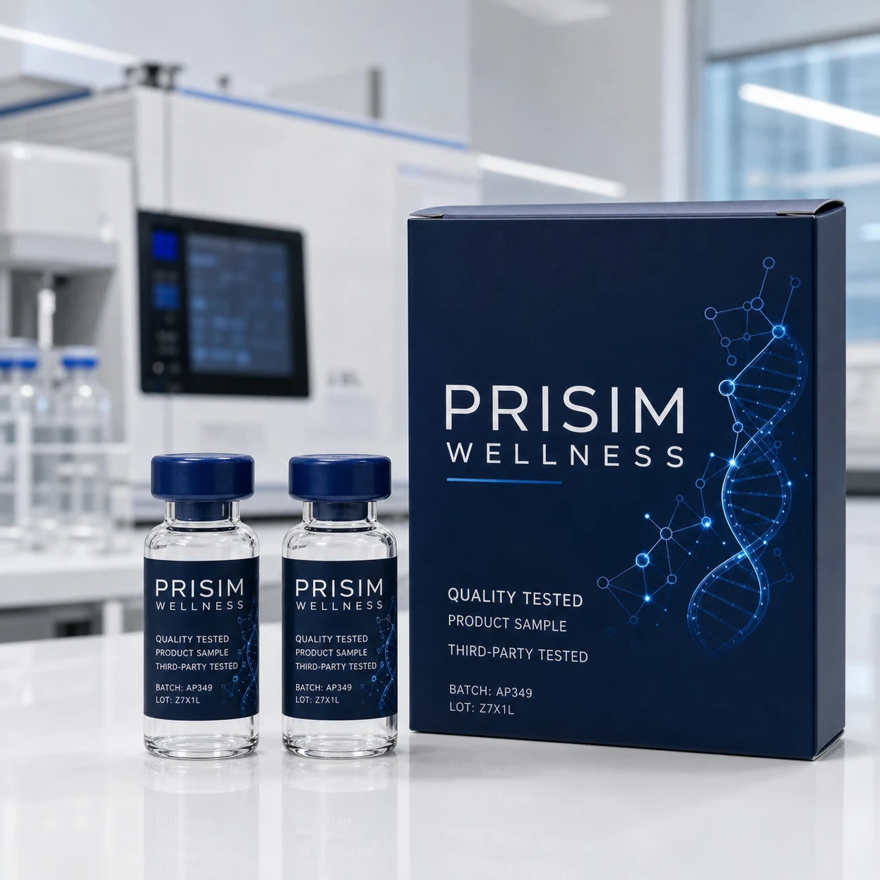 Prisim Wellness quality-control laboratory and tested product packaging